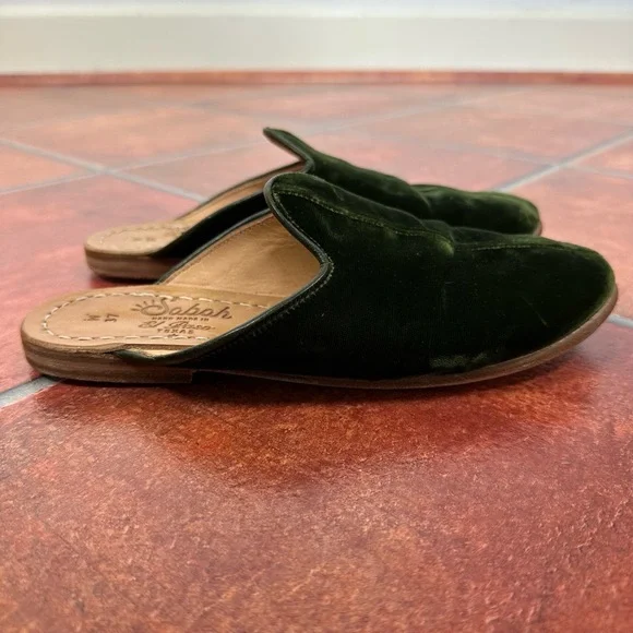 Sabah House Green Velvet Palazzo Slippers Size 37 - Picture 11 of 13